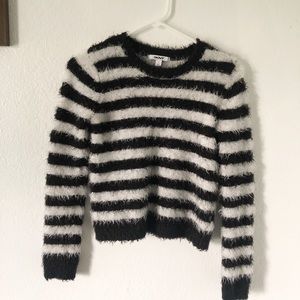 DKNY fuzzy black and white sweater